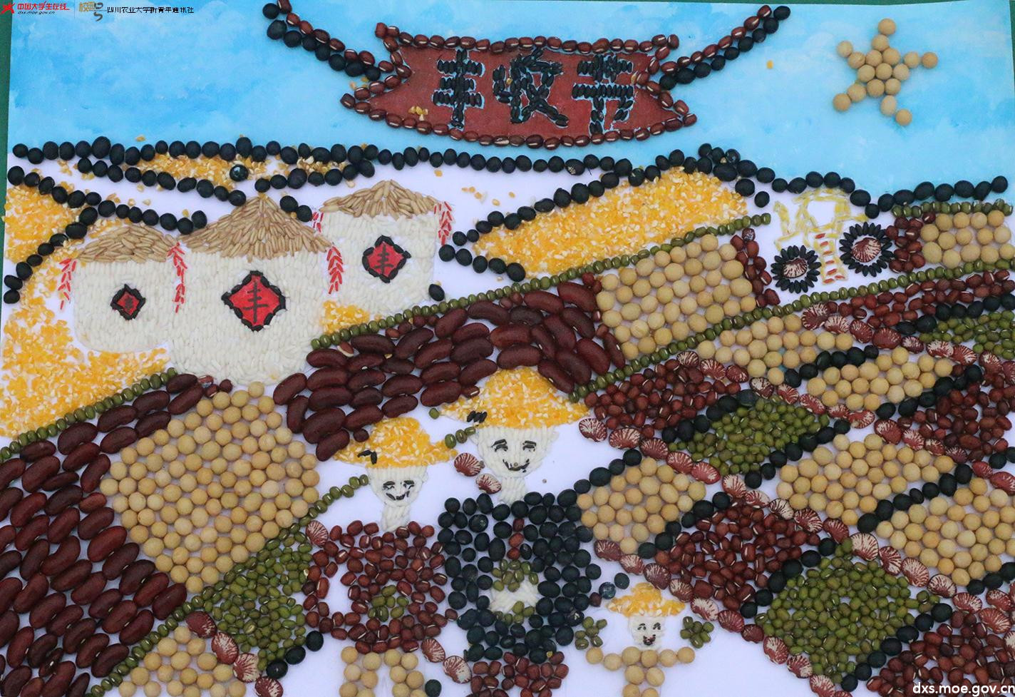 四川大学生用种子作画,尽展想象力和创造力