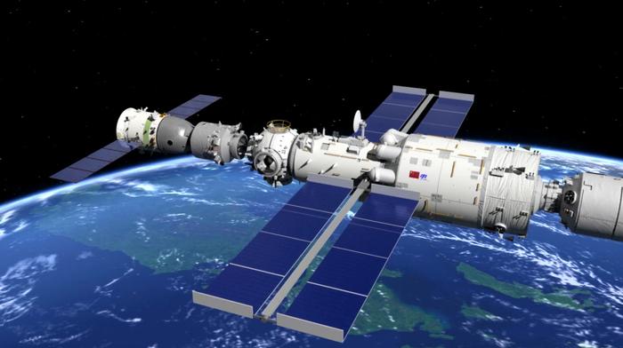 神舟十二号飞船与天和核心舱交会对接模拟示意图.